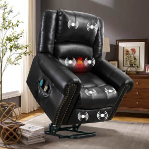 VIVIJASON Electric Power Lift Recliner Chair for Elderly, Heated Vibration Recliners Chair Massage Lounge Single Sofa Living Room Chair with 2 Remote Controls, Side Packets & USB Port