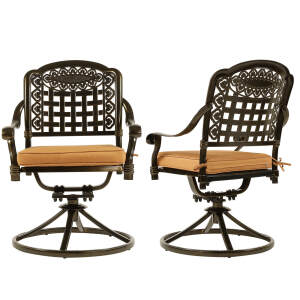 VIVIJASON 2-Piece Outdoor Bistro Dining Chairs, Patio Cast Aluminum Dining Swivel Rocker Chairs, Patio Furniture Chair Set with Cushion for Balcony, Lawn, Garden, Backyard