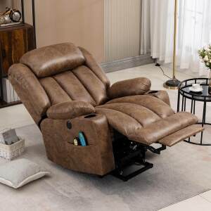 VIVIJASON Tall Man Large Power Lift Recliner Chair with Massage and Heat for Elderly, Overstuffed Wide Electric Lift Recliner with Extended Footrest, 2 Cup Holder, Side Pockets & USB Ports