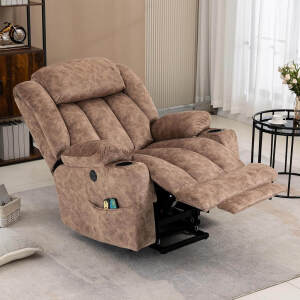 VIVIJASON Tall Man Large Power Lift Recliner Chair with Massage and Heat for Elderly, Overstuffed Fabric Wide Electric Lift Recliner w/Extended Footrest, 2 Cup Holder, Side Pockets & USB Ports