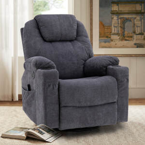 VIVIJASON Manual Massage Rocker Recliner Chair, 360° Swivel Glider Lounge Chair with Heat Ergonomic Home Theater Recliner Sofa with 2 Cup Holders, Side Pockets & USB Ports for Living Room