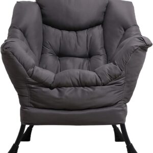 VIVIJASON Modern Fabric Lazy Chair Soft Accent Contemporary Lounge Chair Single Steel Frame Sofa Chair with Armrests, Side Pocket, Thick Padded Back for Living Room, Bedroom, Office
