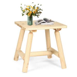 EPICOZY Outdoor Adirondack Log Side Table, 19.5" Thick Wooden Patio Square End Table with Slatted Tabletop, Solid Wood Rustic Accent Table for Indoor & Garden Deck Porch Balcony Backyard