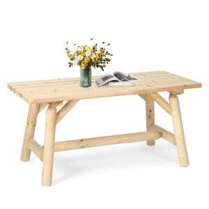 EPICOZY Outdoor Coffee Table, Thick Wooden Patio Adirondack Log Coffee Table with Slatted Tabletop, Solid Wood Rustic Rectangle Center Table for Deck, Garden, Balcony, Indoor or Outdoor Use