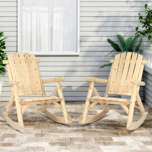 EPICOZY Outdoor Wooden Rocking Chair, Patio Log Rustic Adirondack Porch Rocker, All Weather Solid Wood Rocker Chair with High Back & Slatted Seat for Indoor, Backyard, Garden (Set of 2)