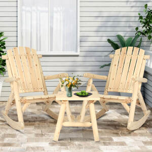 EPICOZY 3-Piece Outdoor Wood Rocking Bistro Set, Rustic Adirondack Rocker Chair Set with High Back & Slatted Seat and Side Table, Patio Wooden Conversation Set for Indoor, Deck, Garden, Porch