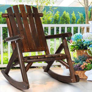 EPICOZY Outdoor Wooden Rocking Chair, Patio Log Rustic Adirondack Porch Rocker, All Weather Solid Wood Rocker Chair with High Back & Slatted Seat for Indoor, Deck, Backyard, Garden