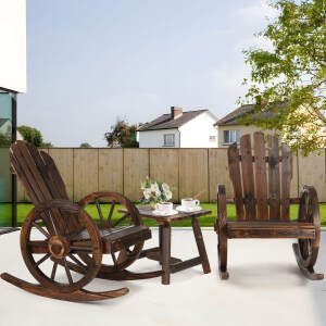 EPICOZY 3-Piece Adirondack Rocking Chair Set, Outdoor Conversation Bistro Set w/ 2 Carbonized Wood Rocker Chairs and Side Table, Patio Wooden Rustic Rocking Chair Set for Garden Country Yard