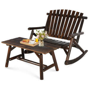 EPICOZY Patio Wooden Rocking Bench, Outdoor Conversation Sets with 2-Seater Adirondack Porch Rocker Loveseat and Coffee Table, Patio Rustic Log Rocker Bench for Deck, Backyard, Garden