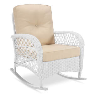 VIVIJASON Outdoor Wicker Rocking Chair, Patio Rattan Rocker Chair with Cushions & Steel Frame, All-Weather Rocking Lawn Furniture for Garden Backyard Porch