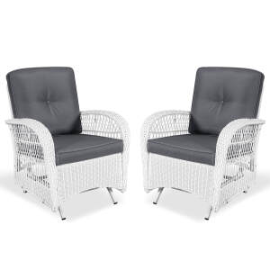 VIVIJASON 2-Piece Outdoor White Wicker Glider Rocking Chair, Patio Rattan Swing Glider Chairs with Cushions & Steel Frame, All-Weather Gliding Lawn Wicker Furniture for Garden Backyard Porch