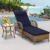 Light Brown Wicker/Navy Blue Cuhsion