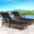 Light Brown Wicker/Navy Blue Cuhsion