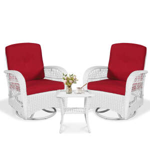 VIVIJASON 3-Piece Patio Conversation Bistro Set, Outdoor Swivel Glider Rocking Chairs Rattan Furniture Set w/ 2 Rattan Chairs, Glass Top Side Table for Porch Backyard