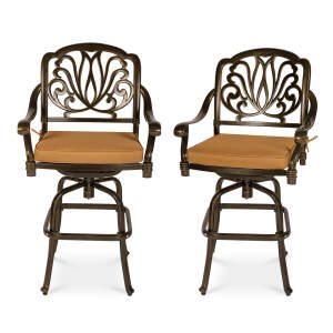 VIVIJASON 2-Piece Patio Swivel Bar Stools, All-Weather Cast Aluminum Bar Height Bistro Chairs with Seat Cushion, Outdoor Furniture Bar Dining Chair Set for Deck, Lawn, Garden, Backyard