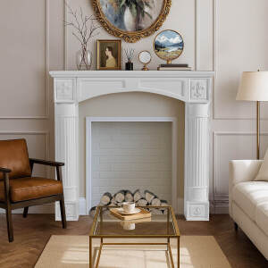 EPICOZY Modern White Freestanding Fireplace Mantel Surround – Waterproof, Anti-Tipping Premium MDF Mantel with Leg for Electric Fireplace, Living Room Decor