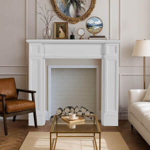 EPICOZY Modern Fireplace Mantel Surround, White Freestanding Surround Mantel for Electric Fireplaces, Waterproof & Anti-Tipping, Premium MDF Wooden Mantel with Leg for Living Room