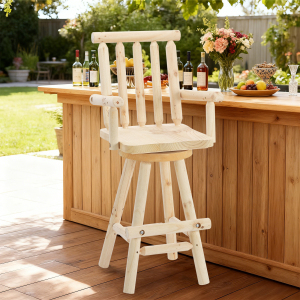 EPICOZY Solid Wood Adirondack Swivel Bar Chair, Rustic Outdoor Log Bar Stool with Slat Back, 500 LBS Capacity, 29.8" Patio Counter Height Chair for Porch, Deck, Pub, Cabin