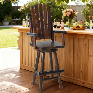 EPICOZY Wood Adirondack Swivel Bar Chair, Rustic Outdoor Solid Log Bar Stool with High Back, 500 LBS Capacity, 29.9" Patio Counter Height Chair for Porch, Deck, Pub, Cabin