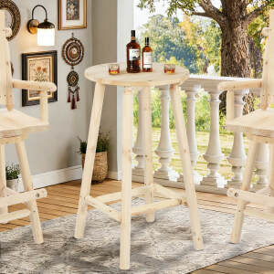 EPICOZY Outdoor Patio Wooden Bar Table, 41.9" Round Bar Height Pub Table, Rustic Solid Log High Top Bistro Table for Indoor & Backyard Garden Porch Lawn