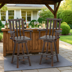 EPICOZY Solid Wood Adirondack Swivel Bar Chairs Set of 2, Rustic Outdoor Log Bar Stools with Slat Back, 500 LBS Capacity, 29.8" Patio Counter Height Chair for Porch, Deck, Pub, Cabin