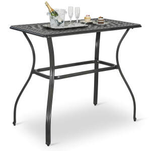 VIVIJASON Outdoor Bar Table, 42" x 24" Cast Aluminum Counter Height Table, All-Weather Patio Rectangle Pub Table with Adjustable Feet, High Top Dining Table for Backyard, Deck, Garden, Antique Bronze