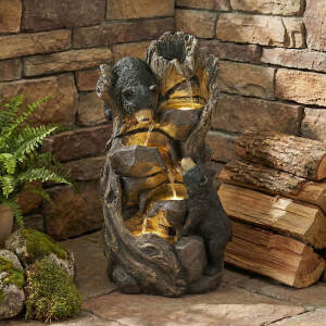 23" H 5-Tier Outdoor Water Fountain, Realistic Black Bears Climbing Tree Waterfall Fountains with 4 LED Lights & Adjustable Flow, Resin Garden Water Feature for Farmhouse Patio Yard Deck Decor